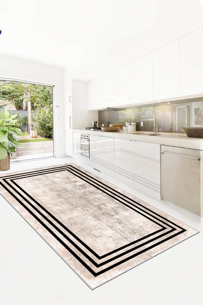 West Home Dijital Baskılı Yıkanabilir Kaymaz Taban Salon, Mutfak ve Yolluk Halısı-413 Beige