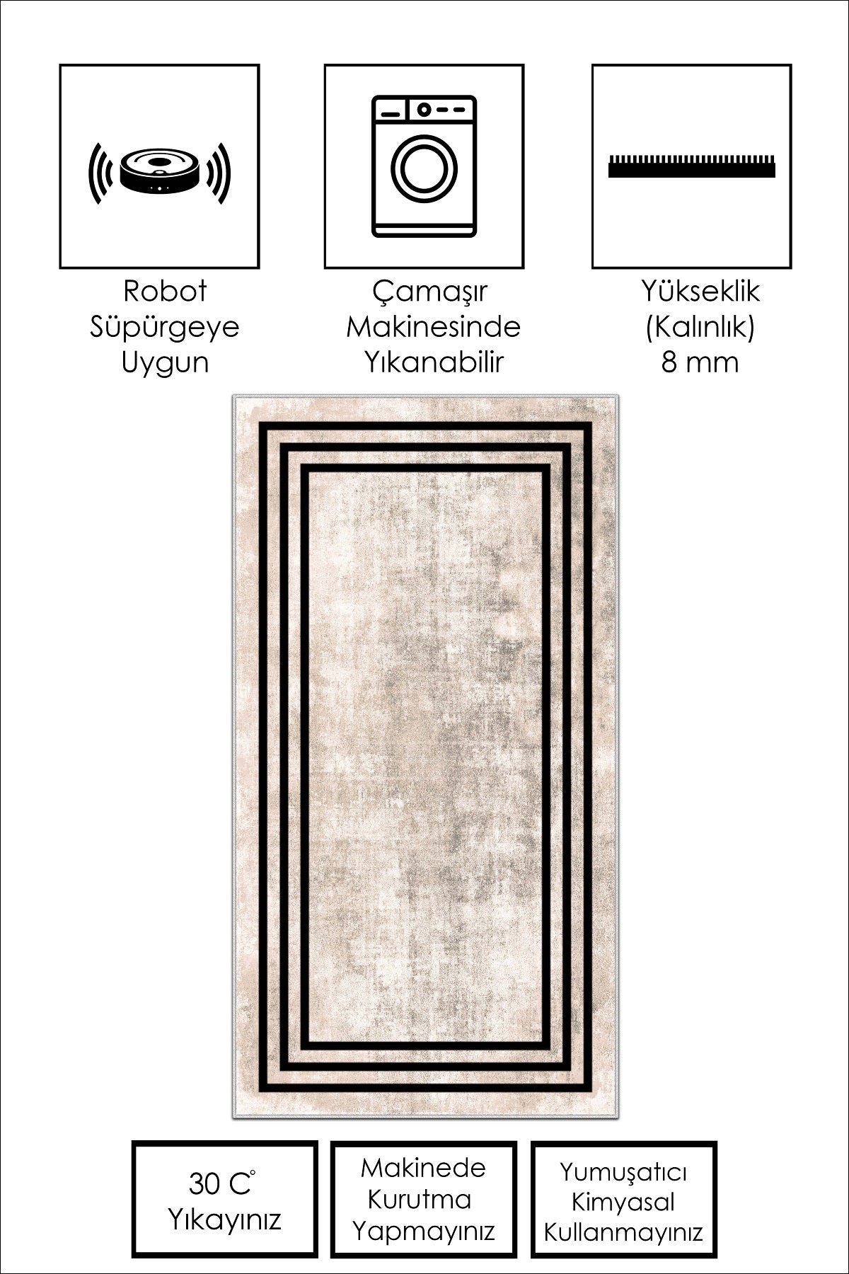 West Home Dijital Baskılı Yıkanabilir Kaymaz Taban Salon, Mutfak ve Yolluk Halısı-413 Beige