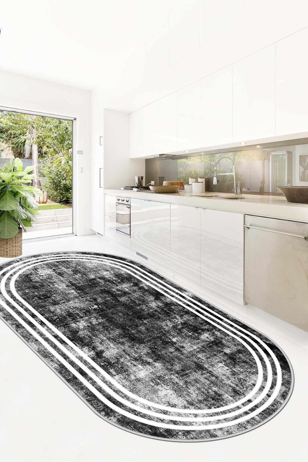 West Home Dijital Baskılı Yıkanabilir Kaymaz Taban Salon, Mutfak ve Yolluk Halısı-413 Black