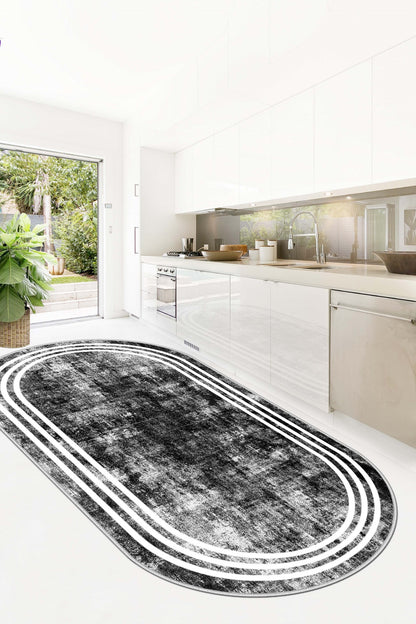 West Home Dijital Baskılı Yıkanabilir Kaymaz Taban Salon, Mutfak ve Yolluk Halısı-413 Black