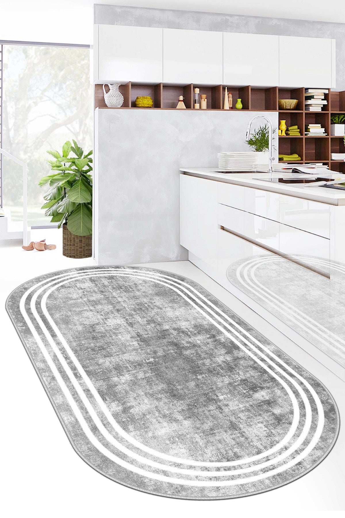 West Home Dijital Baskılı Yıkanabilir Kaymaz Taban Salon, Mutfak ve Yolluk Halısı-413 Grey