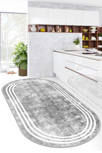 West Home Dijital Baskılı Yıkanabilir Kaymaz Taban Salon, Mutfak ve Yolluk Halısı-413 Grey