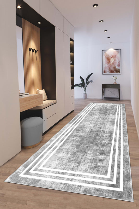 West Home Dijital Baskılı Yıkanabilir Kaymaz Taban Salon, Mutfak ve Yolluk Halısı-413 Grey