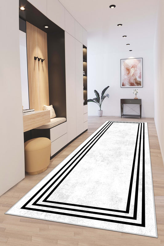 West Home Dijital Baskılı Yıkanabilir Kaymaz Taban Salon, Mutfak ve Yolluk Halısı-413 White