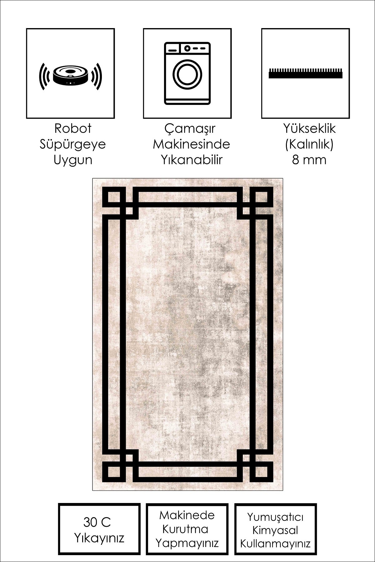 West Home Dijital Baskılı Yıkanabilir Kaymaz Taban Salon, Mutfak ve Yolluk Halısı-422 Beige
