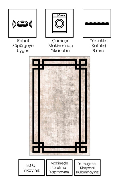 West Home Dijital Baskılı Yıkanabilir Kaymaz Taban Salon, Mutfak ve Yolluk Halısı-422 Beige
