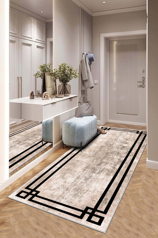 West Home Dijital Baskılı Yıkanabilir Kaymaz Taban Salon, Mutfak ve Yolluk Halısı-422 Beige