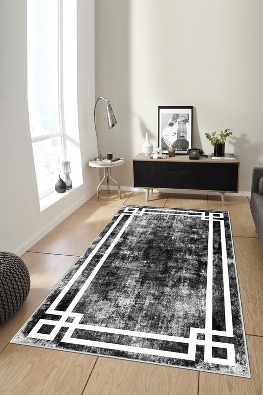 West Home Dijital Baskılı Yıkanabilir Kaymaz Taban Salon, Mutfak ve Yolluk Halısı-422 Black