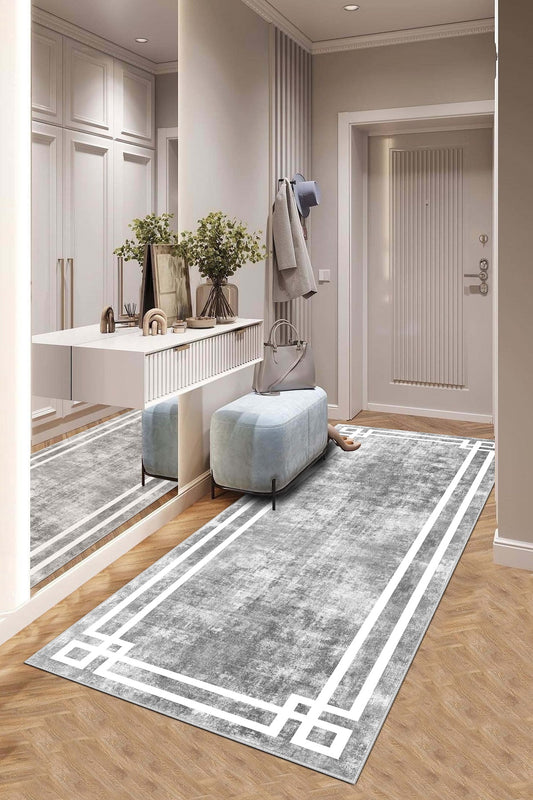 West Home Dijital Baskılı Yıkanabilir Kaymaz Taban Salon, Mutfak ve Yolluk Halısı-422 Grey