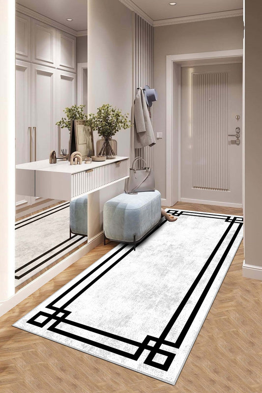 West Home Dijital Baskılı Yıkanabilir Kaymaz Taban Salon, Mutfak ve Yolluk Halısı-422 White