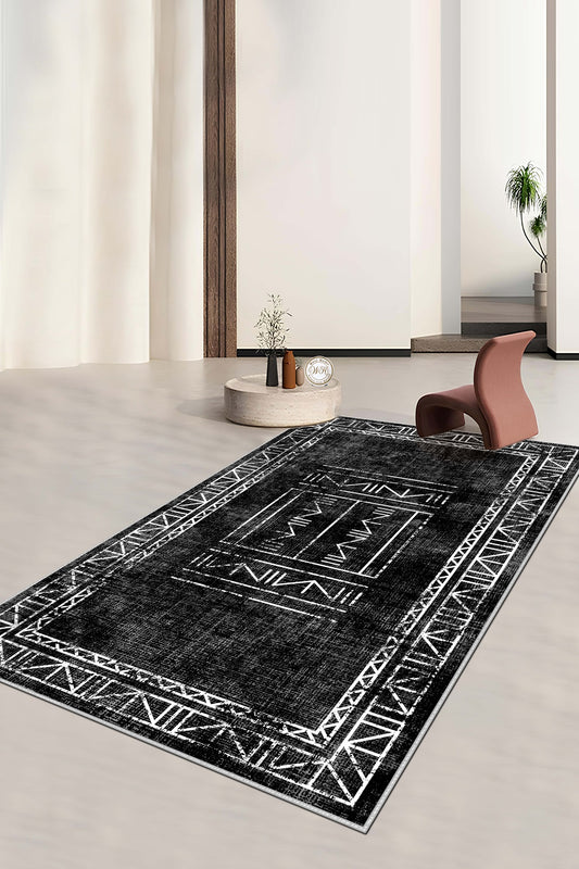 West Home Dijital Baskılı Yıkanabilir Kaymaz Taban Salon, Mutfak ve Yolluk Halısı-435 Black