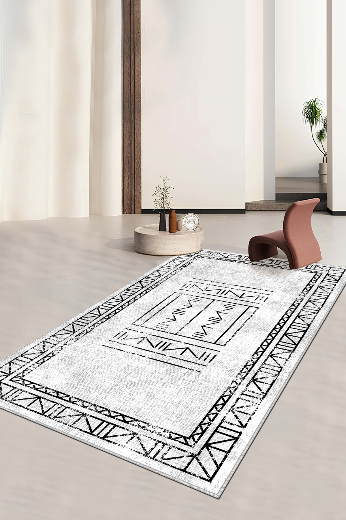 West Home Dijital Baskılı Yıkanabilir Kaymaz Taban Salon, Mutfak ve Yolluk Halısı-435 White