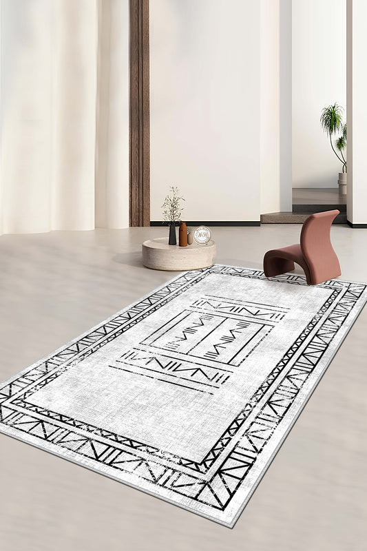 West Home Dijital Baskılı Yıkanabilir Kaymaz Taban Salon, Mutfak ve Yolluk Halısı-435 White