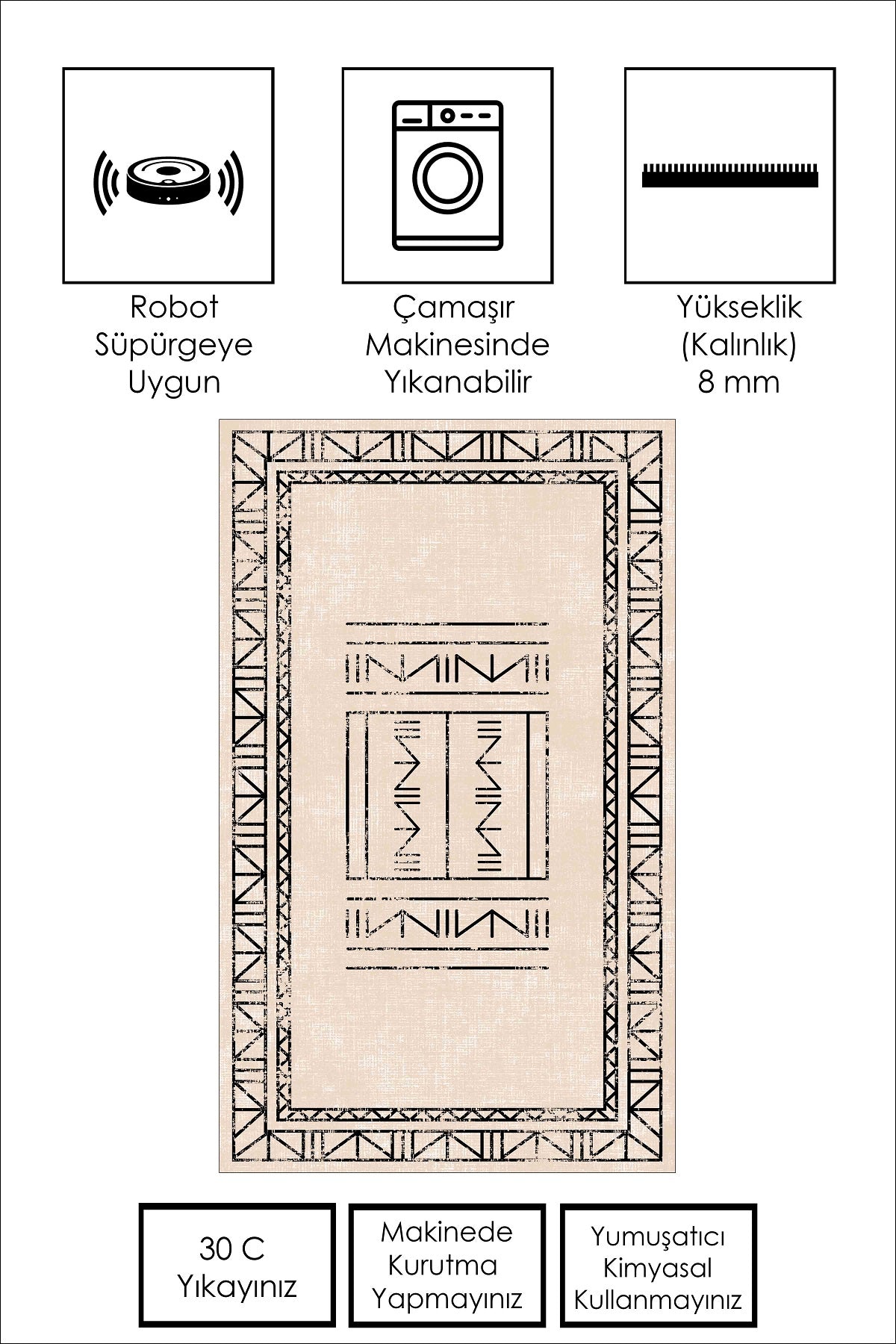 West Home Dijital Baskılı Yıkanabilir Kaymaz Taban Salon, Mutfak ve Yolluk Halısı-435 Beige