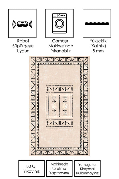 West Home Dijital Baskılı Yıkanabilir Kaymaz Taban Salon, Mutfak ve Yolluk Halısı-435 Beige