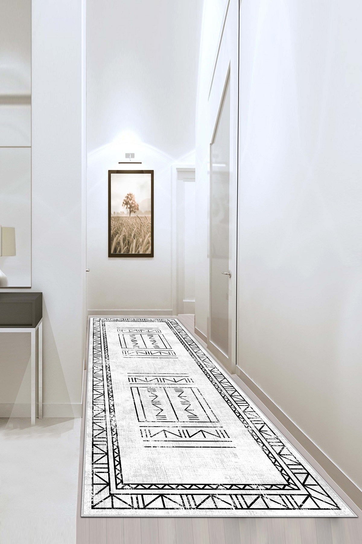 West Home Dijital Baskılı Yıkanabilir Kaymaz Taban Salon, Mutfak ve Yolluk Halısı-435 White