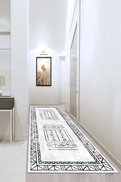 West Home Dijital Baskılı Yıkanabilir Kaymaz Taban Salon, Mutfak ve Yolluk Halısı-435 White