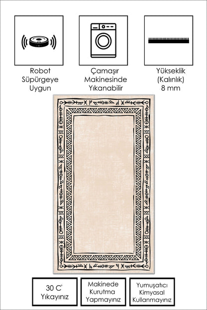 West Home Dijital Baskılı Yıkanabilir Kaymaz Taban Salon, Mutfak ve Yolluk Halısı-440 Beige