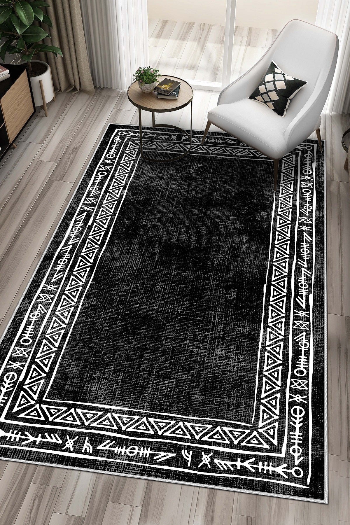 West Home Dijital Baskılı Yıkanabilir Kaymaz Taban Salon, Mutfak ve Yolluk Halısı-440 Black