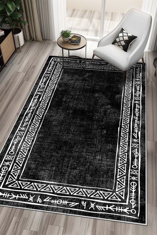West Home Dijital Baskılı Yıkanabilir Kaymaz Taban Salon, Mutfak ve Yolluk Halısı-440 Black