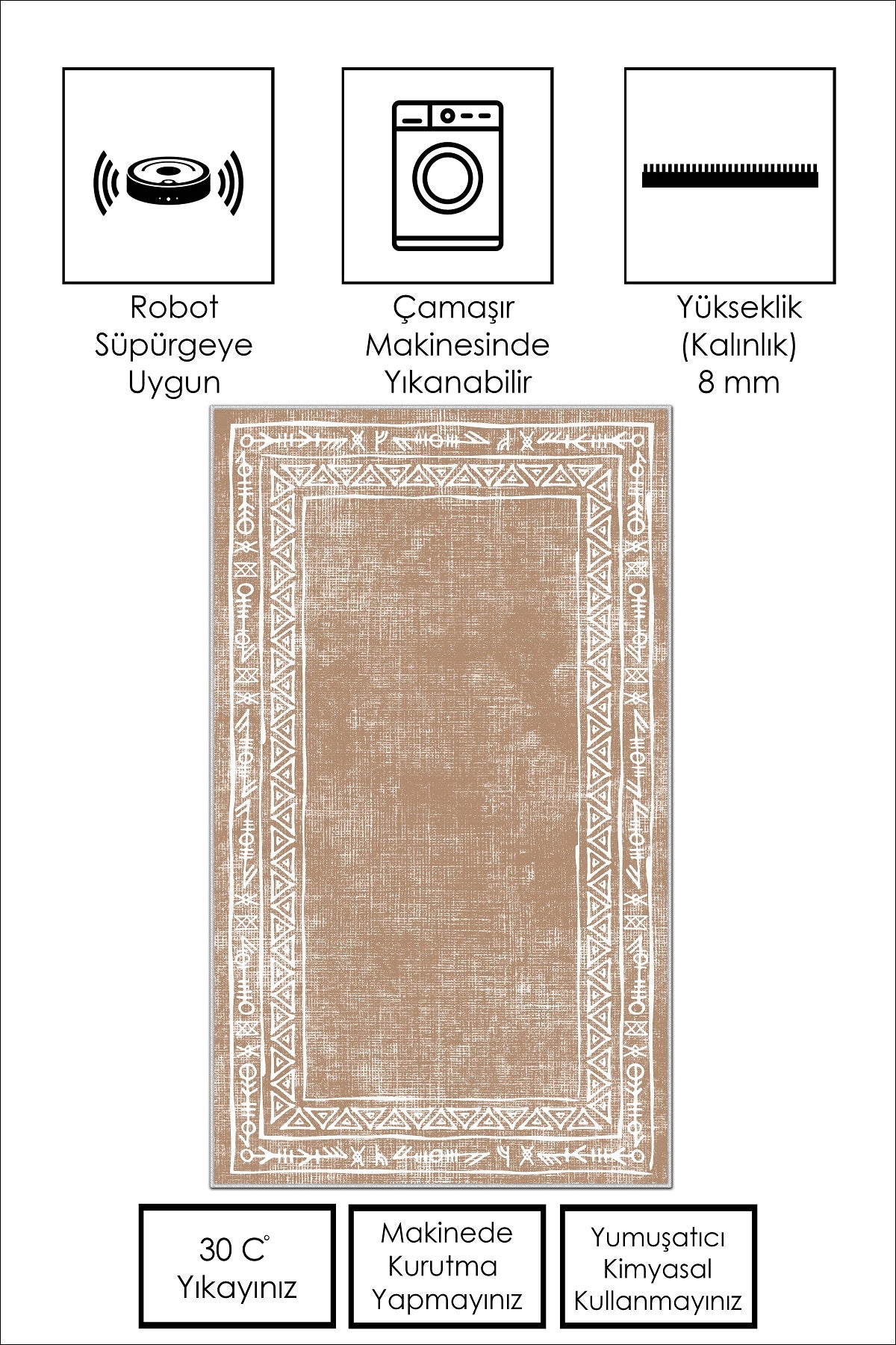 West Home Dijital Baskılı Yıkanabilir Kaymaz Taban Salon, Mutfak ve Yolluk Halısı-440 Sand