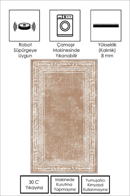 West Home Dijital Baskılı Yıkanabilir Kaymaz Taban Salon, Mutfak ve Yolluk Halısı-440 Sand