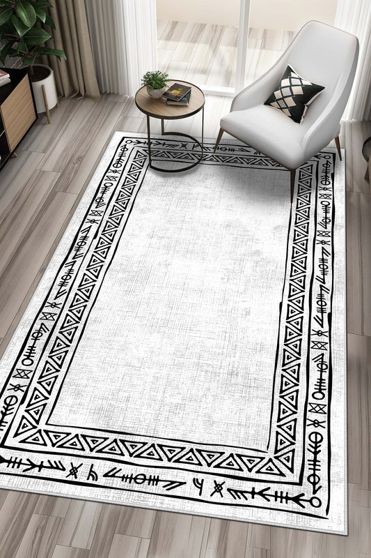 West Home Dijital Baskılı Yıkanabilir Kaymaz Taban Salon, Mutfak ve Yolluk Halısı-440 White