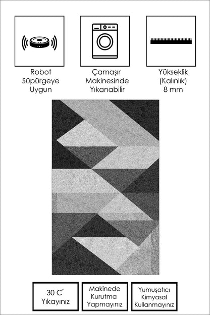 West Home Dijital Baskılı Yıkanabilir Kaymaz Taban Salon, Mutfak ve Yolluk Halısı-443 Black