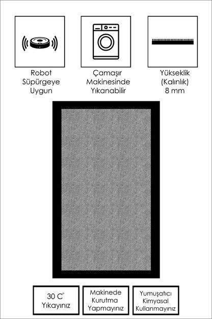West Home Dijital Baskılı Yıkanabilir Kaymaz Taban Salon, Mutfak ve Yolluk Halısı-445 Grey
