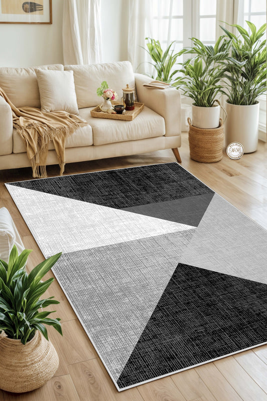 West Home Dijital Baskılı Yıkanabilir Kaymaz Taban Salon, Mutfak ve Yolluk Halısı-447 Black