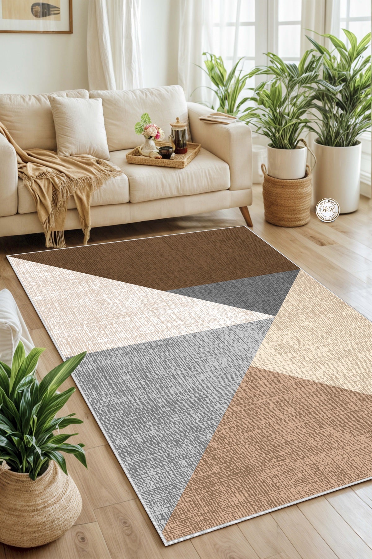 West Home Dijital Baskılı Yıkanabilir Kaymaz Taban Salon, Mutfak ve Yolluk Halısı-447 Sand
