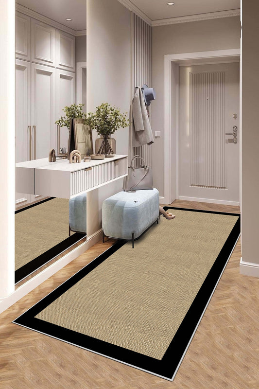 West Home Dijital Baskılı Yıkanabilir Kaymaz Taban Salon, Mutfak ve Yolluk Halısı-455 Black