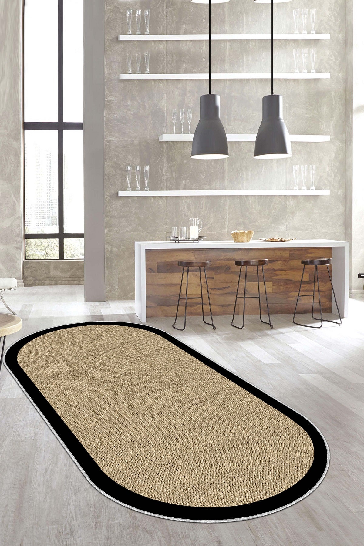 West Home Dijital Baskılı Yıkanabilir Kaymaz Taban Salon, Mutfak ve Yolluk Halısı-455 Black