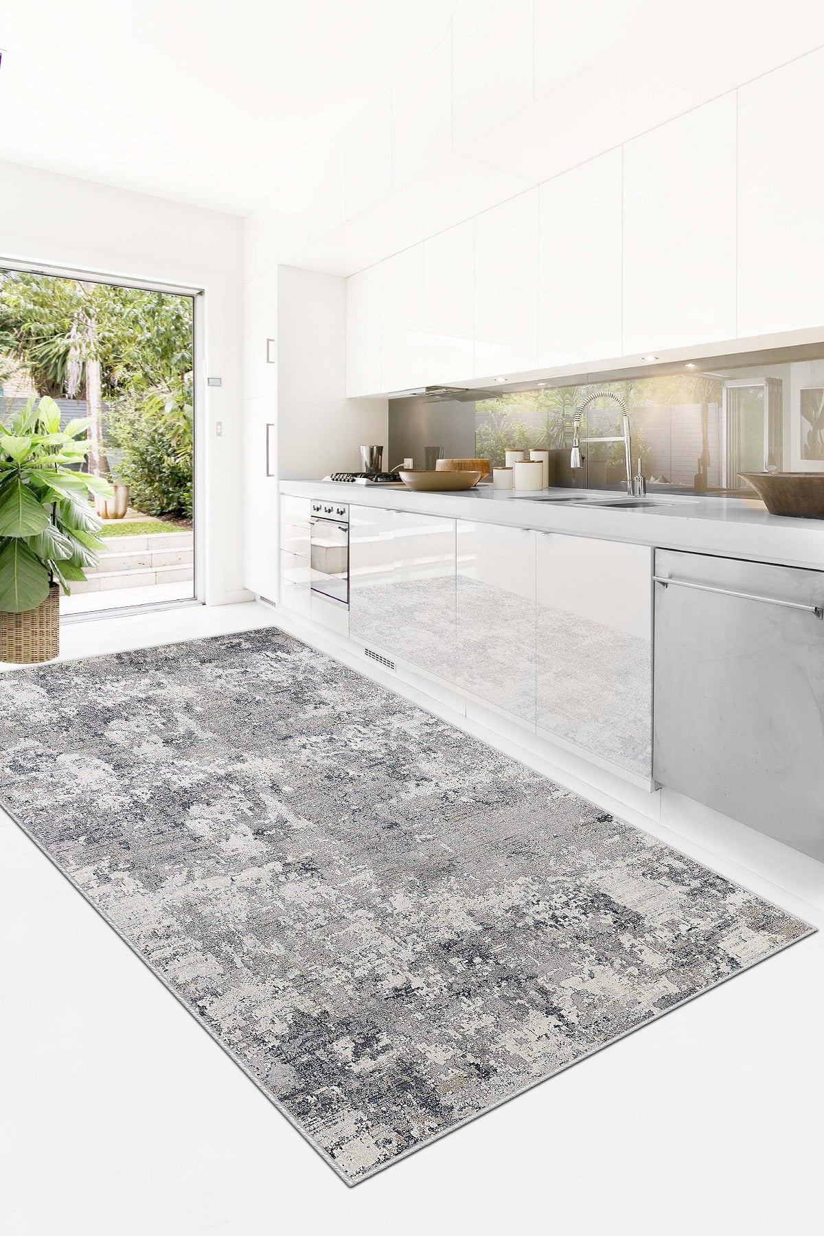 West Home Dijital Baskılı Yıkanabilir Kaymaz Taban Salon, Mutfak ve Yolluk Halısı-456 Grey