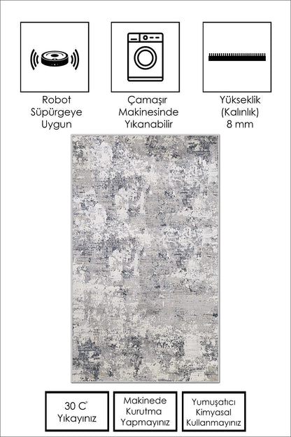 West Home Dijital Baskılı Yıkanabilir Kaymaz Taban Salon, Mutfak ve Yolluk Halısı-456 Grey