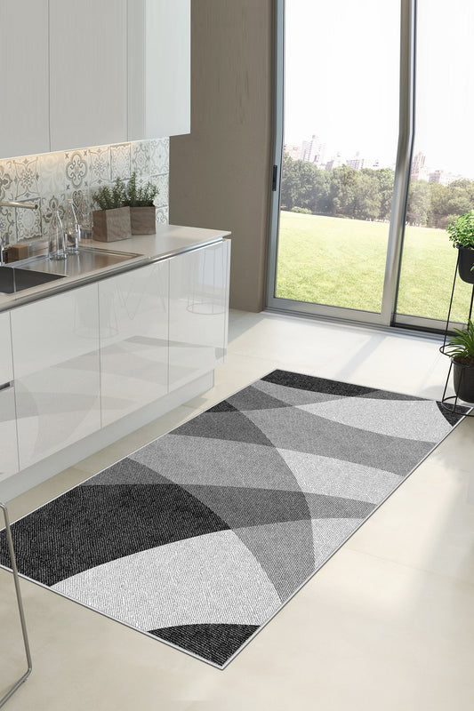 West Home Dijital Baskılı Yıkanabilir Kaymaz Taban Salon, Mutfak ve Yolluk Halısı-460 Black