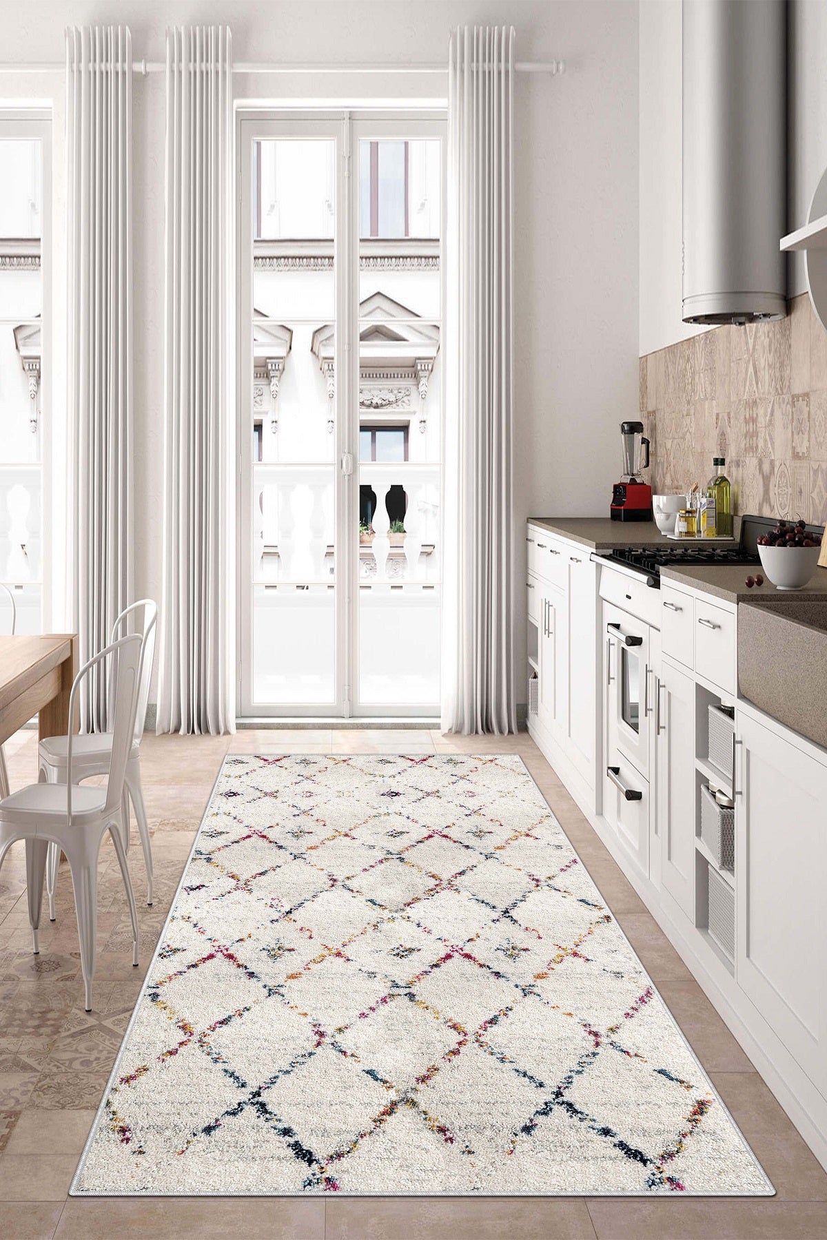 West Home Dijital Baskılı Yıkanabilir Kaymaz Taban Salon, Mutfak ve Yolluk Halısı-464 White