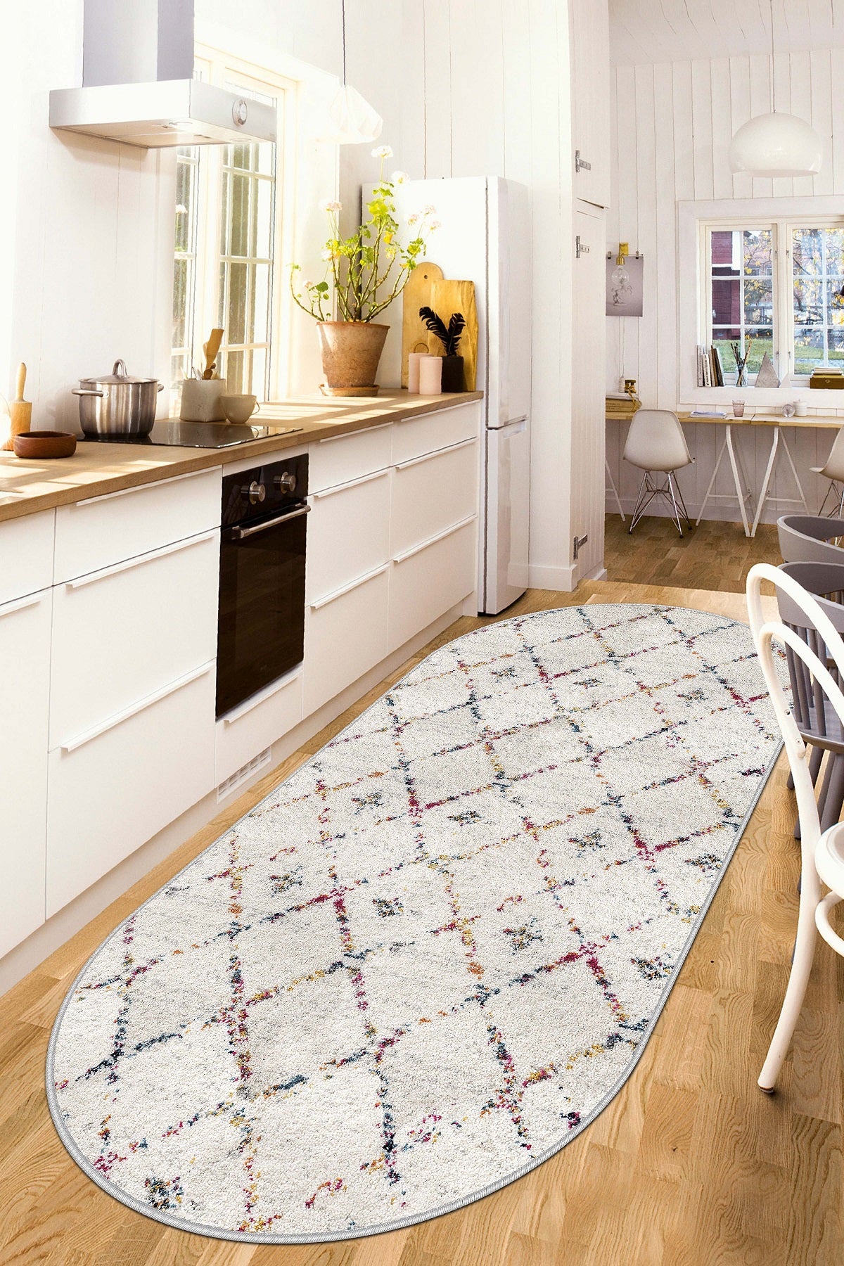 West Home Dijital Baskılı Yıkanabilir Kaymaz Taban Salon, Mutfak ve Yolluk Halısı-464 White