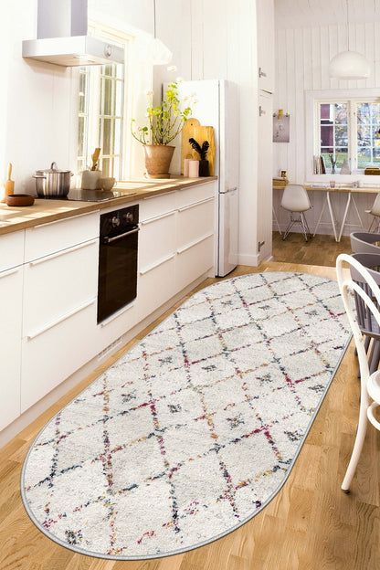 West Home Dijital Baskılı Yıkanabilir Kaymaz Taban Salon, Mutfak ve Yolluk Halısı-464 White