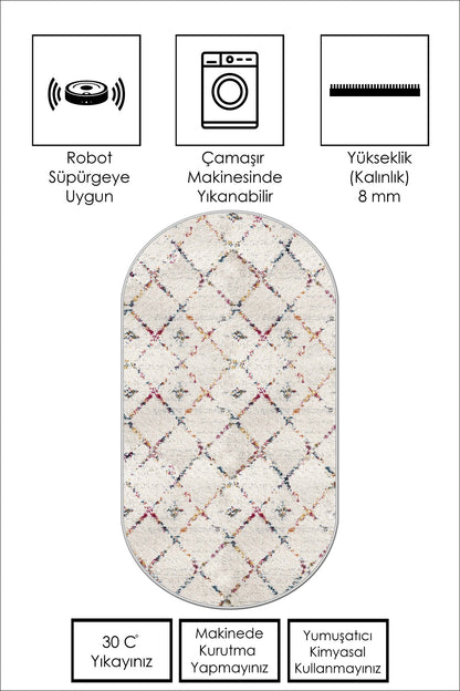 West Home Dijital Baskılı Yıkanabilir Kaymaz Taban Salon, Mutfak ve Yolluk Halısı-464 White