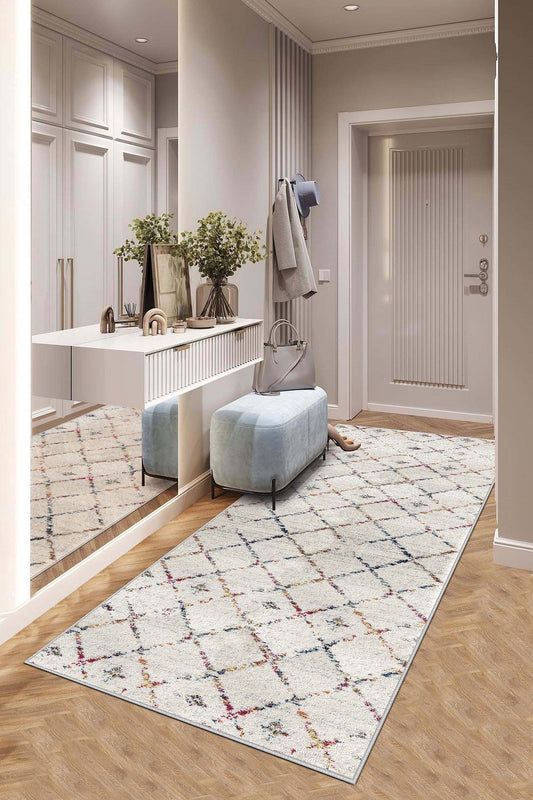 West Home Dijital Baskılı Yıkanabilir Kaymaz Taban Salon, Mutfak ve Yolluk Halısı-464 White