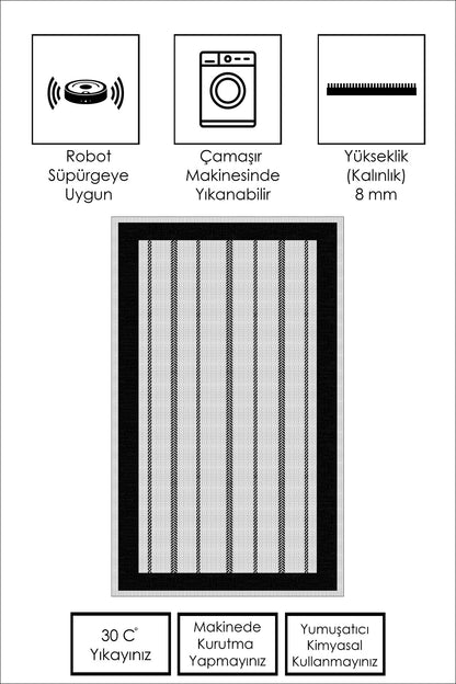 West Home Dijital Baskılı Yıkanabilir Kaymaz Taban Salon, Mutfak ve Yolluk Halısı-477 White