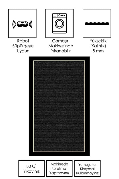 West Home Dijital Baskılı Yıkanabilir Kaymaz Taban Salon, Mutfak ve Yolluk Halısı-478 Black