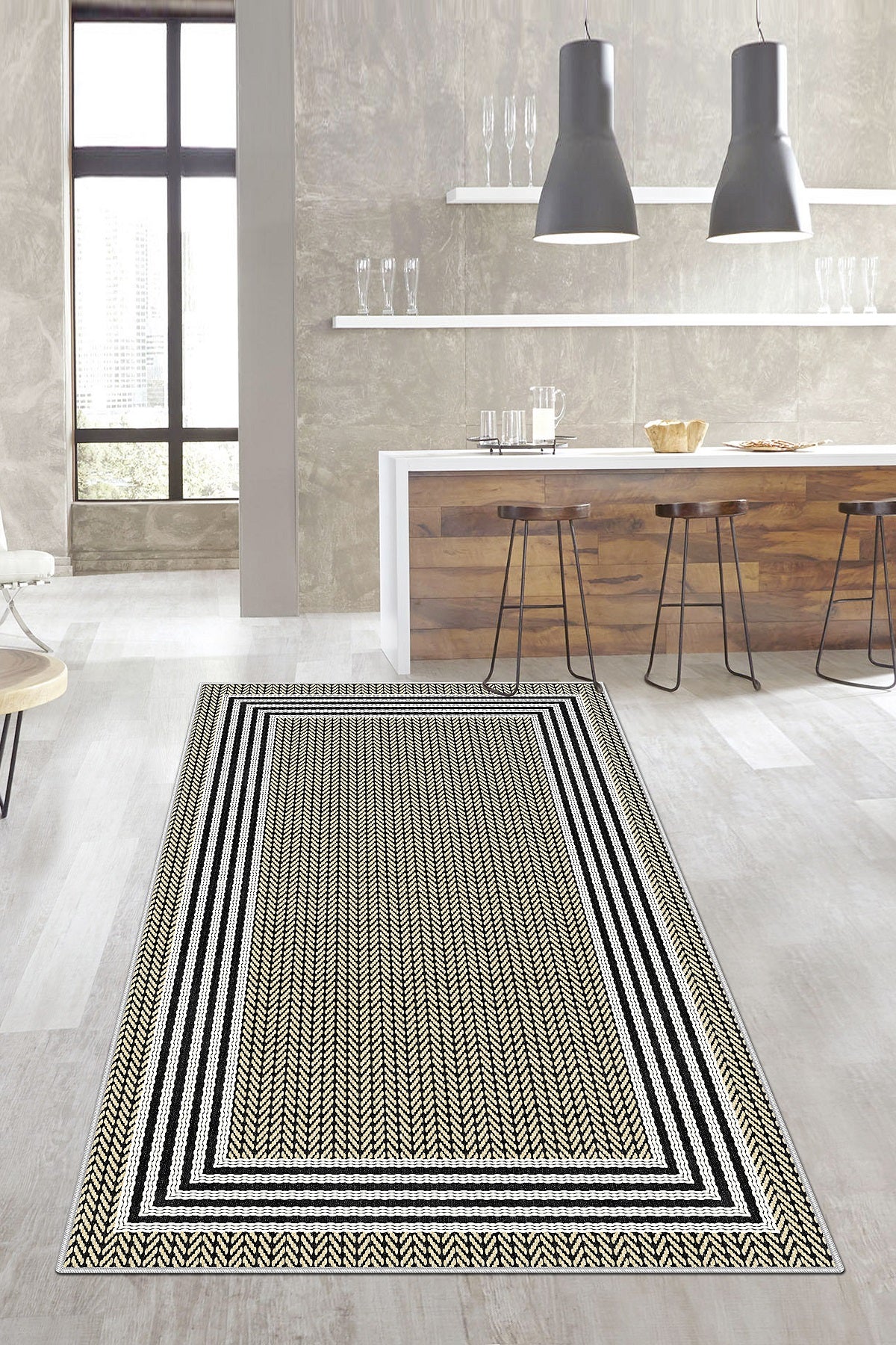 West Home Dijital Baskılı Yıkanabilir Kaymaz Taban Salon, Mutfak ve Yolluk Halısı-479 Beige