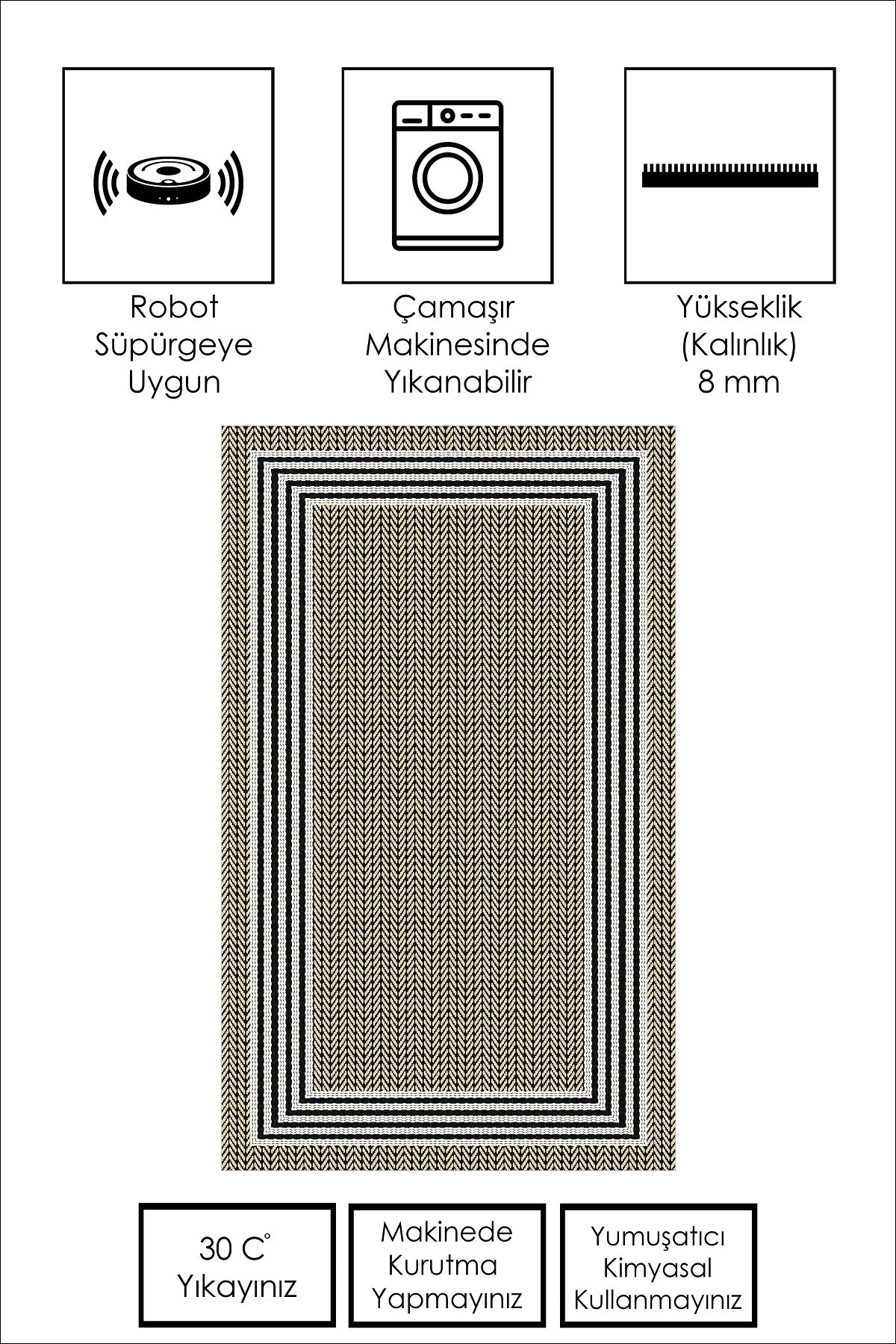 West Home Dijital Baskılı Yıkanabilir Kaymaz Taban Salon, Mutfak ve Yolluk Halısı-479 Beige
