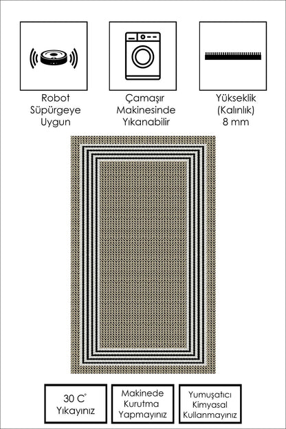 West Home Dijital Baskılı Yıkanabilir Kaymaz Taban Salon, Mutfak ve Yolluk Halısı-479 Beige
