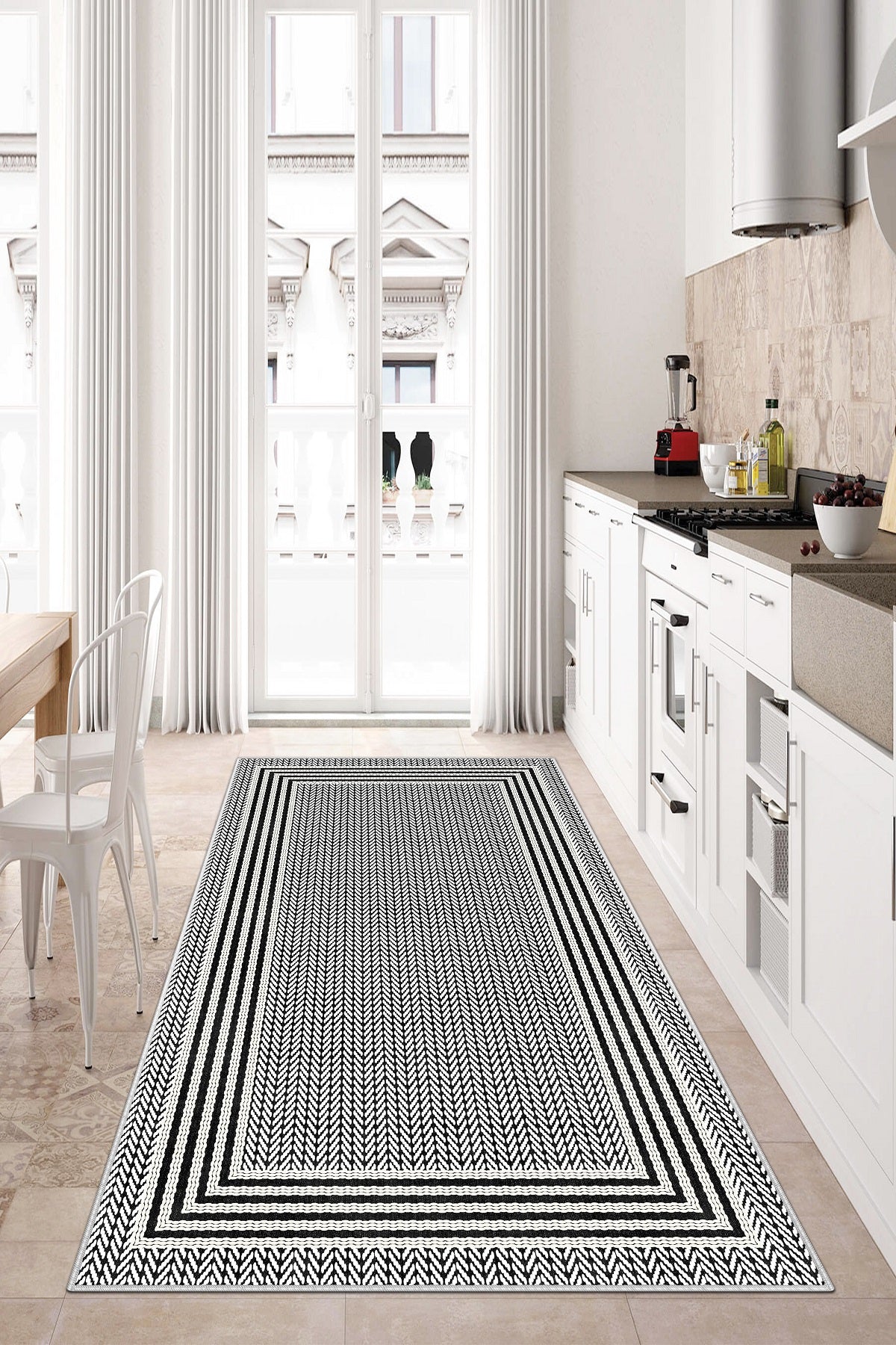 West Home Dijital Baskılı Yıkanabilir Kaymaz Taban Salon, Mutfak ve Yolluk Halısı-479 White