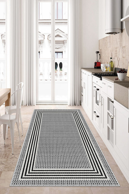West Home Dijital Baskılı Yıkanabilir Kaymaz Taban Salon, Mutfak ve Yolluk Halısı-479 White