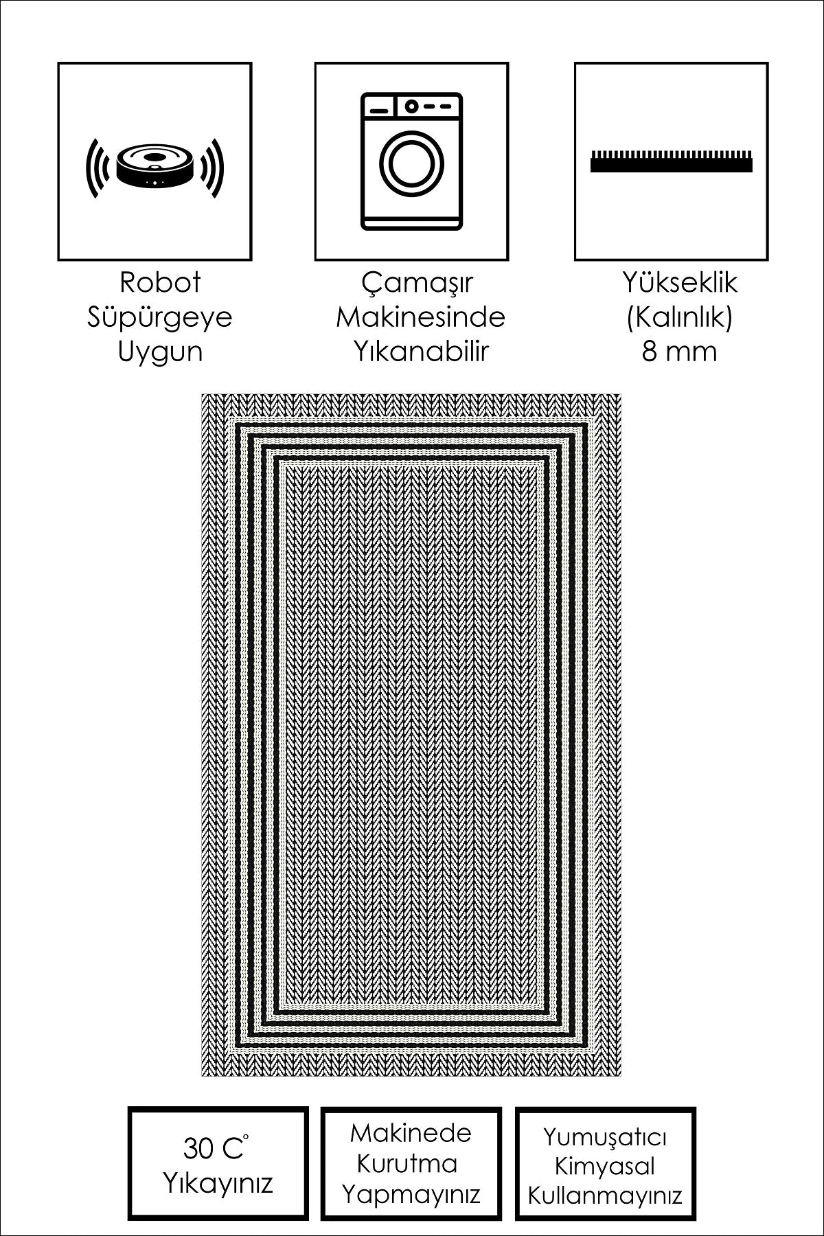 West Home Dijital Baskılı Yıkanabilir Kaymaz Taban Salon, Mutfak ve Yolluk Halısı-479 White