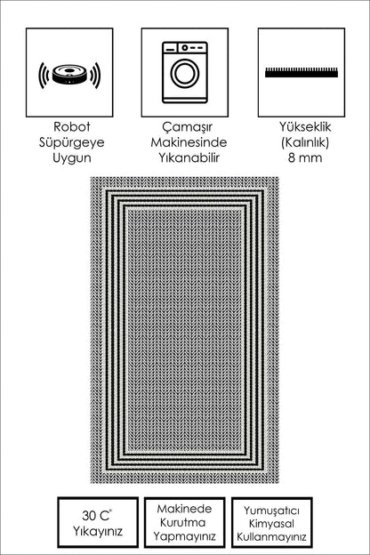 West Home Dijital Baskılı Yıkanabilir Kaymaz Taban Salon, Mutfak ve Yolluk Halısı-479 White